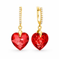Sidabriniai auskarai moterims DiamondSky „Romantic Heart III (Light Siam)“ su Swarovski kristalais