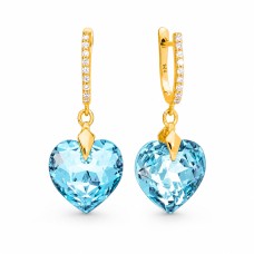 Серебряные серьги 925 пробы «Влюблённое Сердце III (Aquamarine Blue)» с кристаллами Swarovski®