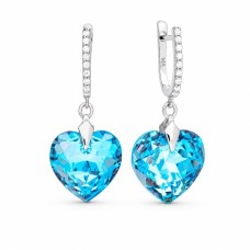 Sidabriniai auskarai „Romantic Heart III R (Aquamarine Shimmer)“ su Swarovski® kristalais