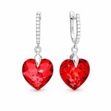 Sidabriniai auskarai „Romantic Heart III R (Light Siam)“ su Swarovski® kristalais