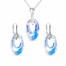 Sidabrinis papuošalų rinkinys moterims DiamondSky „Helios (Aurora Borealis)“ su Swarovski kristalais