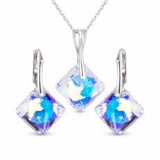 Sidabrinis papuošalų rinkinys moterims „Shimmer (Blue Aurora Borealis)“ su Swarovski® kristalais