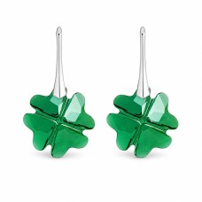 Sidabriniai auskarai moterims DiamondSky „Clover (Emerald)„ su Swarovski kristalais