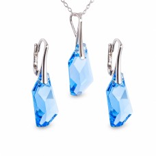 Sidabrinis papuošalų rinkinys moterims DiamondSky „Hyperborea (Aquamarine Blue)“ su Swarovski kristalais