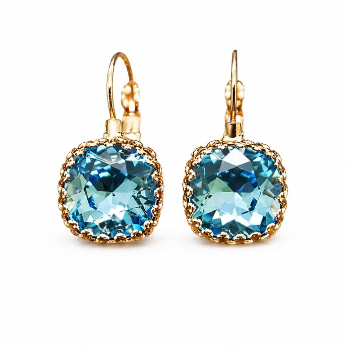 Auskarai „Vintage V (Aquamarine Blue)“ su Swarovski® kristalais
