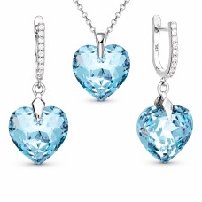 Sidabrinis papuošalų rinkinys moterims „Romantic Heart III R (Aquamarine)“ su Swarovski® kristalais