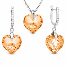 Sidabrinis papuošalų rinkinys moterims „Romantic Heart III R (Light Colorado Topaz)“ su Swarovski® kristalais