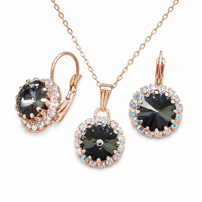 Papuošalų rinkinys moterims DiamondSky „Clarice III (Graphite)“ su Swarovski kristalais