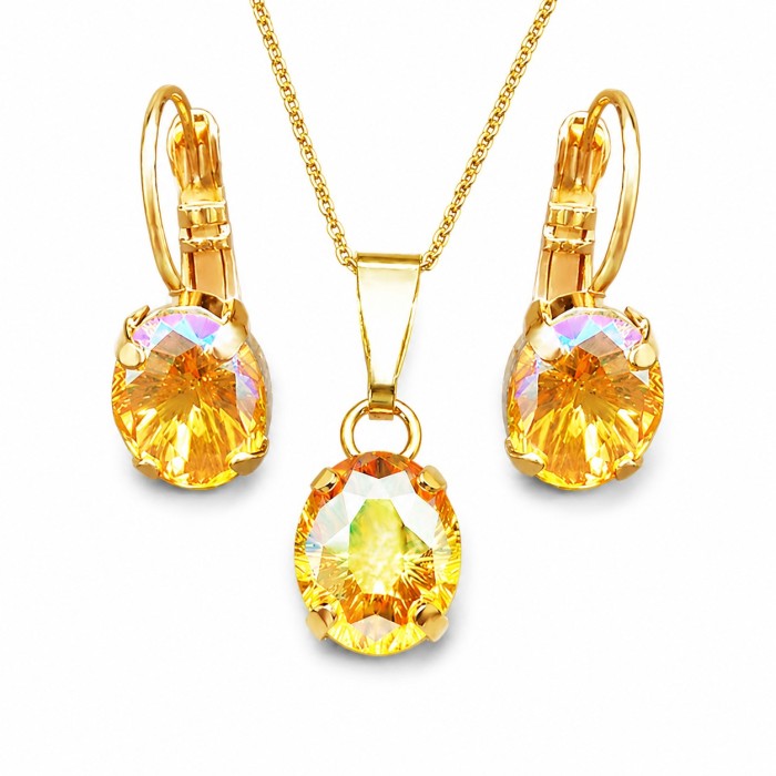 Papuošalų rinkinys moterims DiamondSky „Mystic II (Light Topaz Shimmer)“ su Swarovski kristalais
