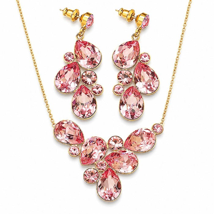 Papuošalų rinkinys moterims DiamondSky „Fillory Magic (Light Rose)“ su Preciosa® kristalais