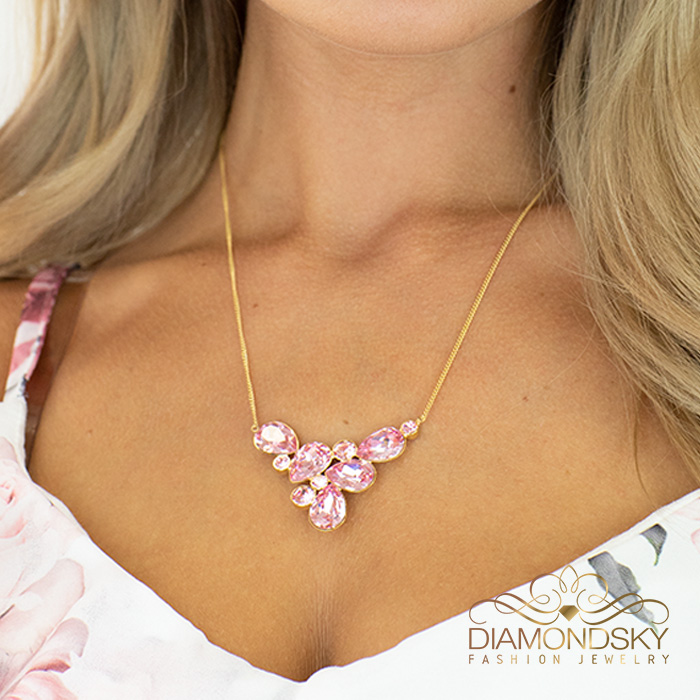 Papuošalų rinkinys moterims DiamondSky „Fillory Magic (Light Rose)“ su Preciosa® kristalais