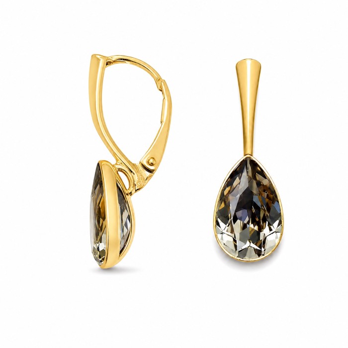 Sidabrinis papuošalų rinkinys moterims DiamondSky „Crystal Drop (Black Diamond)“ su Preciosa® kristalais