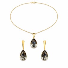 Sidabrinis papuošalų rinkinys moterims DiamondSky „Crystal Drop (Black Diamond)“ su Preciosa® kristalais