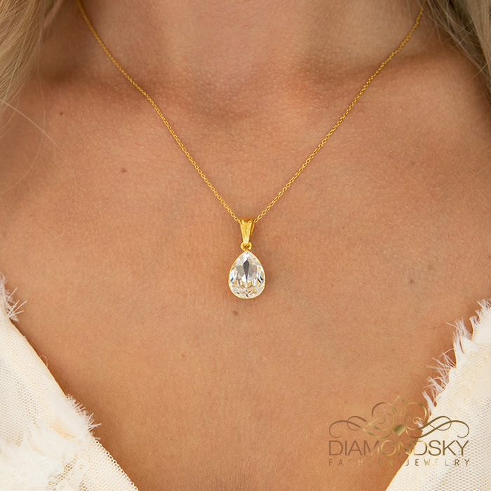 Sidabrinis kaklo papuošalas moterims Diamond Sky „Crystal Drop“ su Preciosa® kristalais