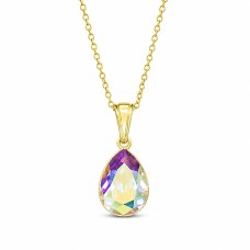 Sidabrinis kaklo papuošalas moterims Diamond Sky „Crystal Drop (Aurora Borealis)“ su Preciosa® kristalais