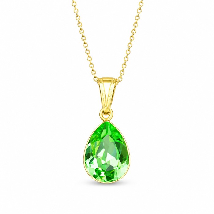 Sidabrinis kaklo papuošalas moterims Diamond Sky „Crystal Drop (Peridot)“ su Preciosa® kristalais