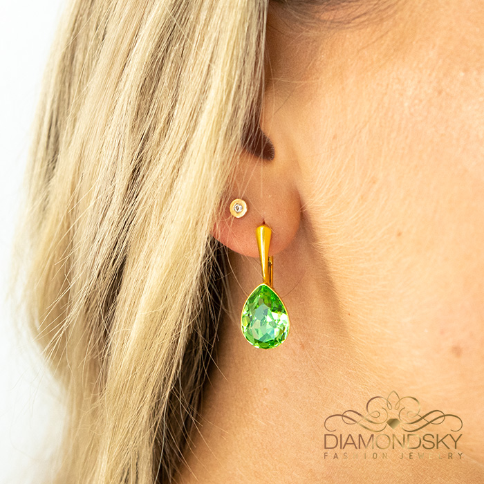 Серебряные серьги «Кристальная Капля (Peridot)» с кристаллами Preciosa®