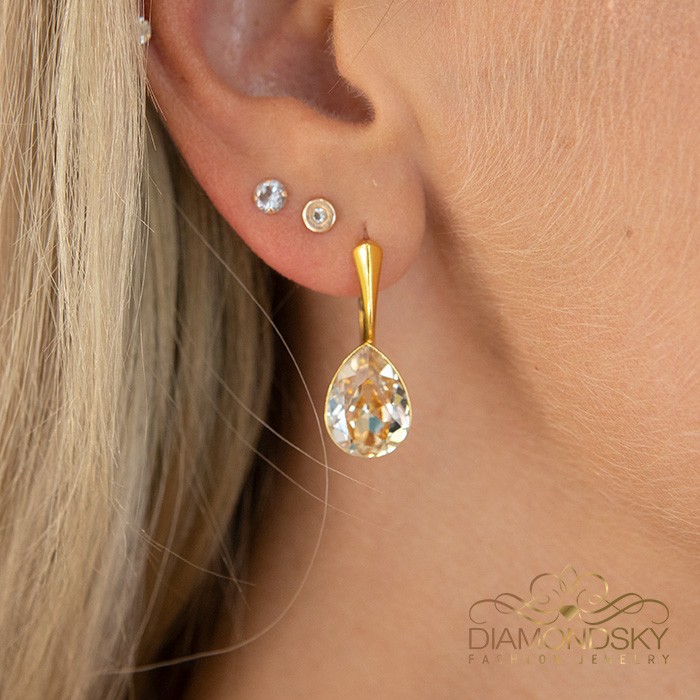 Sidabrinis papuošalų rinkinys moterims DiamondSky „Crystal Drop (Honey)“ su Preciosa® kristalais