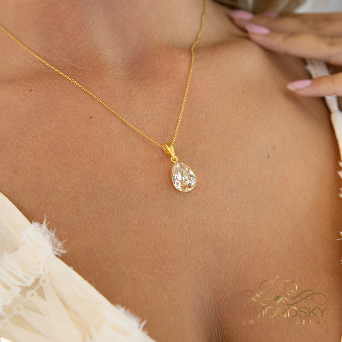 Sidabrinis papuošalų rinkinys moterims DiamondSky „Crystal Drop (Honey)“ su Preciosa® kristalais