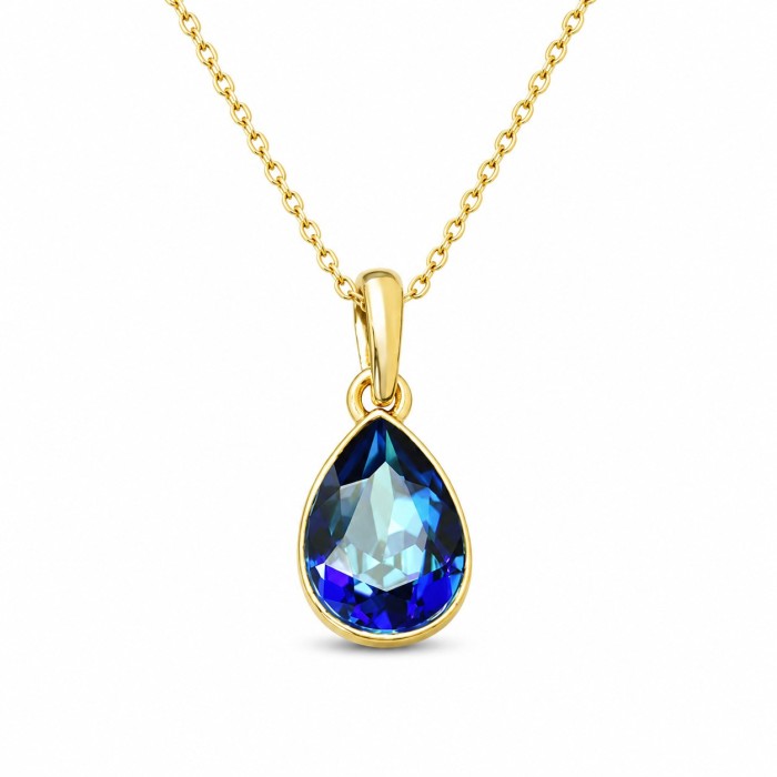 Kaklo papuošalas moterims DiamondSky „Crystal Drop (Bermuda Blue)“ su Swarovski kristalais