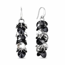 Серебряные серьги 925 пробы «Фламенко (Silver Night / Jet)» с кристаллами Swarovski®