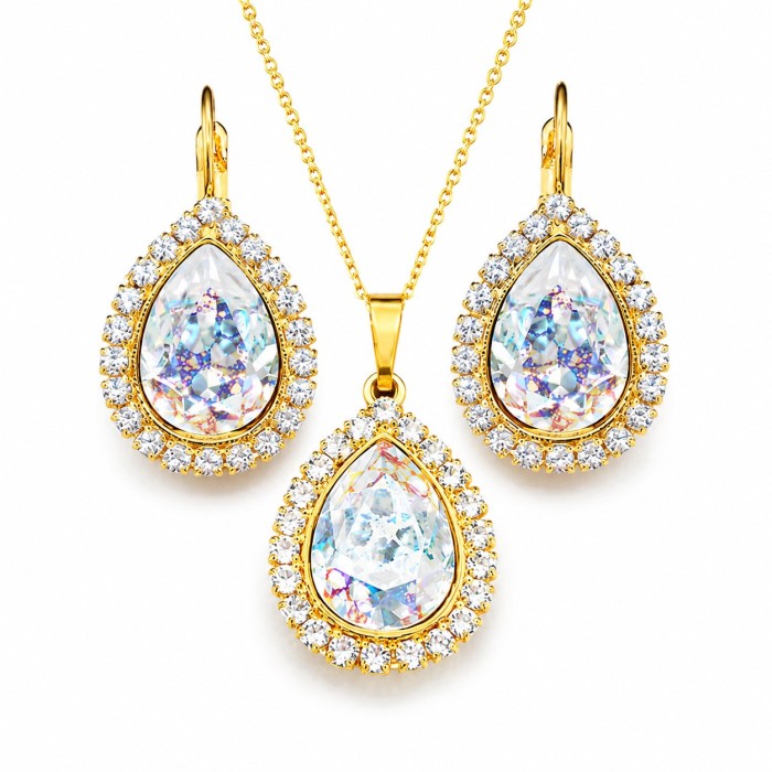 Jewelry Set “Celestial Drop” (White Patina) embellished with Crystals by Swarovski®