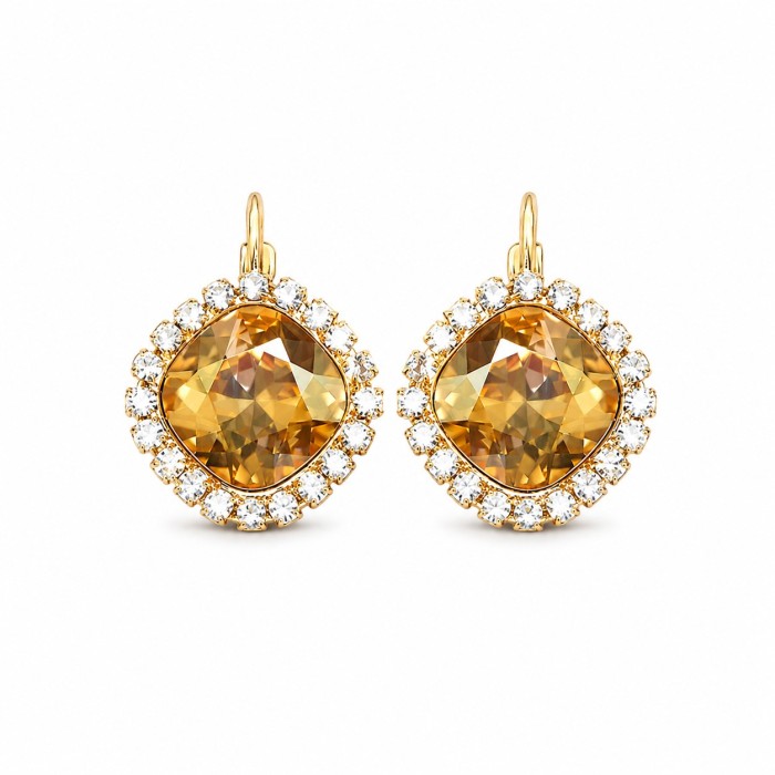 Серьги «Ослепительный Блеск III (Golden Shadow)» с кристаллами Swarovski®