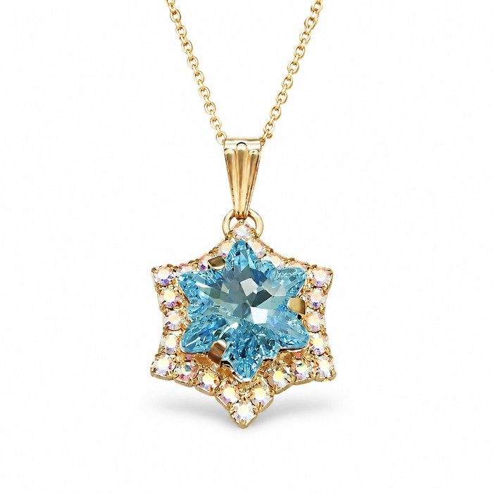 Kaklo papuošalas moterims DiamondSky „Snowflake (Aquamarine)“ su Swarovski kristalais