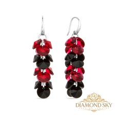 Sidabriniai auskarai moterims DiamondSky „Flamenco (Scarlet / Jet)“ su Swarovski kristalais
