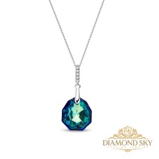 Kaklo papuošalas moterims DiamondSky „Calathea (Bermuda Blue)“ su Swarovski kristalais