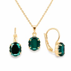 Papuošalų rinkinys moterims DiamondSky „Baroque Mirror (Emerald)“ su Swarovski kristalais