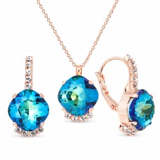 Papuošalų rinkinys moterims DiamondSky „Crete (Bermuda Blue)“ su Preciosa® kristalais