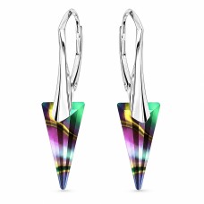 Sidabriniai auskarai moterims DiamondSky „Spike II (Rainbow Dark)“ su Swarovski kristalais