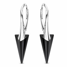 Sidabriniai auskarai „Spike II (Jet)“ su Swarovski® kristalais