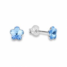 Sidabriniai auskarai moterims Diamond Sky „Sunny Flower II (Aquamarine)“ su Swarovski kristalais