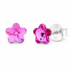 Sidabriniai auskarai moterims Diamond Sky „Sunny Flower (Fuchsia)“ su Swarovski kristalais