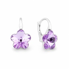 Sidabriniai auskarai moterims DiamondSky „Sunny Flower II (Violet)“ su Swarovski kristalais