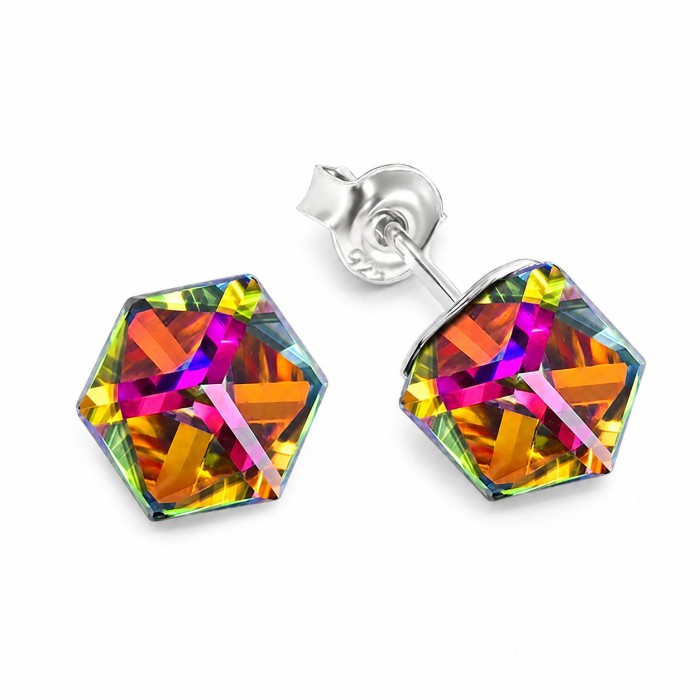 Серебряные серьги 925 пробы «Рубикон II (Vitrail Medium)» с кристаллами Swarovski®