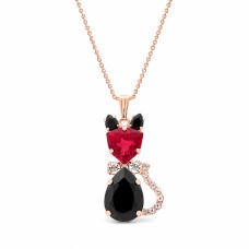 Kaklo papuošalas moterims DiamondSky „Solar Cat (Scarlet / Jet)“ su Swarovski kristalais