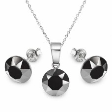 Sidabrinis papuošalų rinkinys moterims DiamondSky „Classic (Jet Hematite)“ su Swarovski kristalais