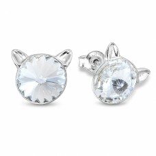 Серебряные серьги 925 пробы «Кошка» с кристаллами Swarovski®
