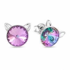Vaikiški sidabriniai auskarai moterims DiamondSky „Katė (Vitrail Light)„ su Swarovski kristalais