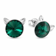 Sidabriniai auskarai „Cat (Emerald)“ su Swarovski® kristalais