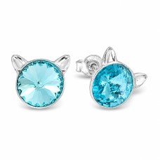 Sidabriniai auskarai „Cat (Light Turquoise)“ su Swarovski® kristalais