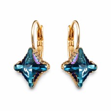 Auskarai moterims DiamondSky „Crystal Rhombus (Aquamarine Metallic Blue)“ su Swarovski kristalais