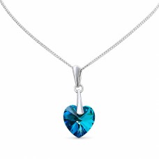 Sidabrinis kaklo papuošalas moterims DiamondSky „Romantic Heart II (Bermuda Blue)“ su Swarovski kristalais