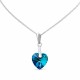 Sidabrinis kaklo papuošalas moterims DiamondSky „Romantic Heart II (Bermuda Blue)“ su Swarovski kristalais