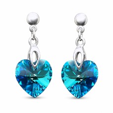 Серебряные серьги 925 пробы «Влюблённое Сердце II (Bermuda Blue)» с кристаллами Swarovski®