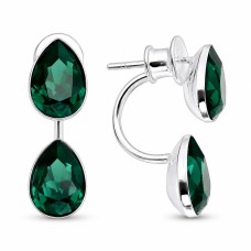 Sidabriniai auskarai moterims DiamondSky „Dew Drop (Emerald)„ su Swarovski kristalais
