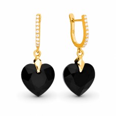 Sidabriniai auskarai „Romantic Heart III (Jet)“ su Swarovski® kristalais